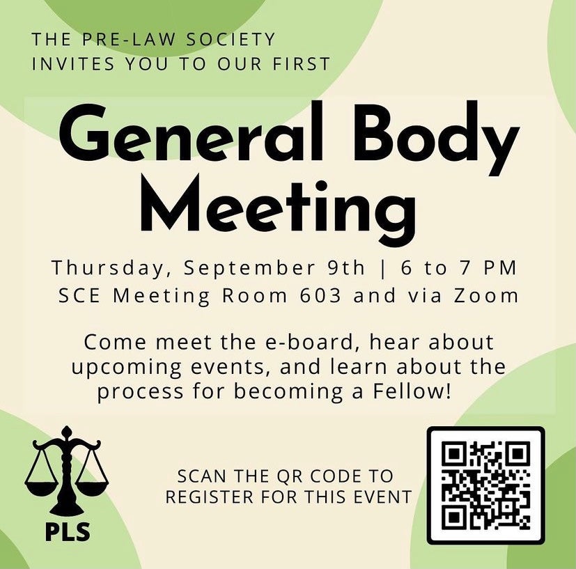 Pre-Law Society General meeting flyer
